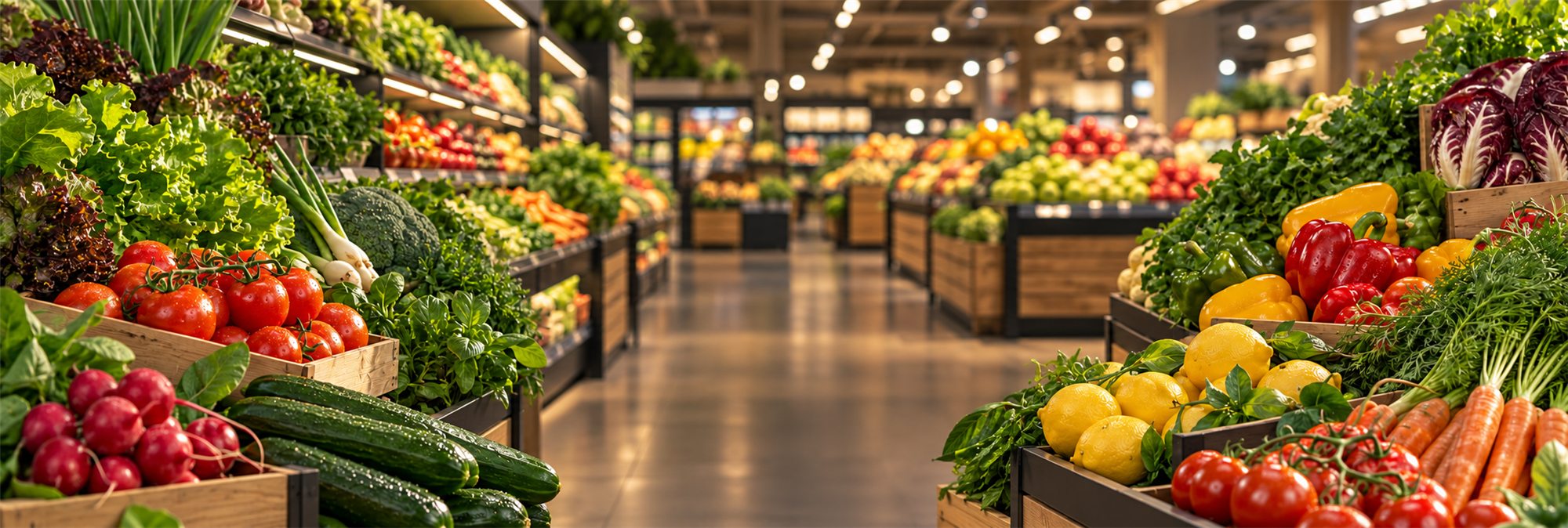 Obst- und Gemüseabteilung bei EDEKA Schnalke mit frischem Gemüse in Holzkisten